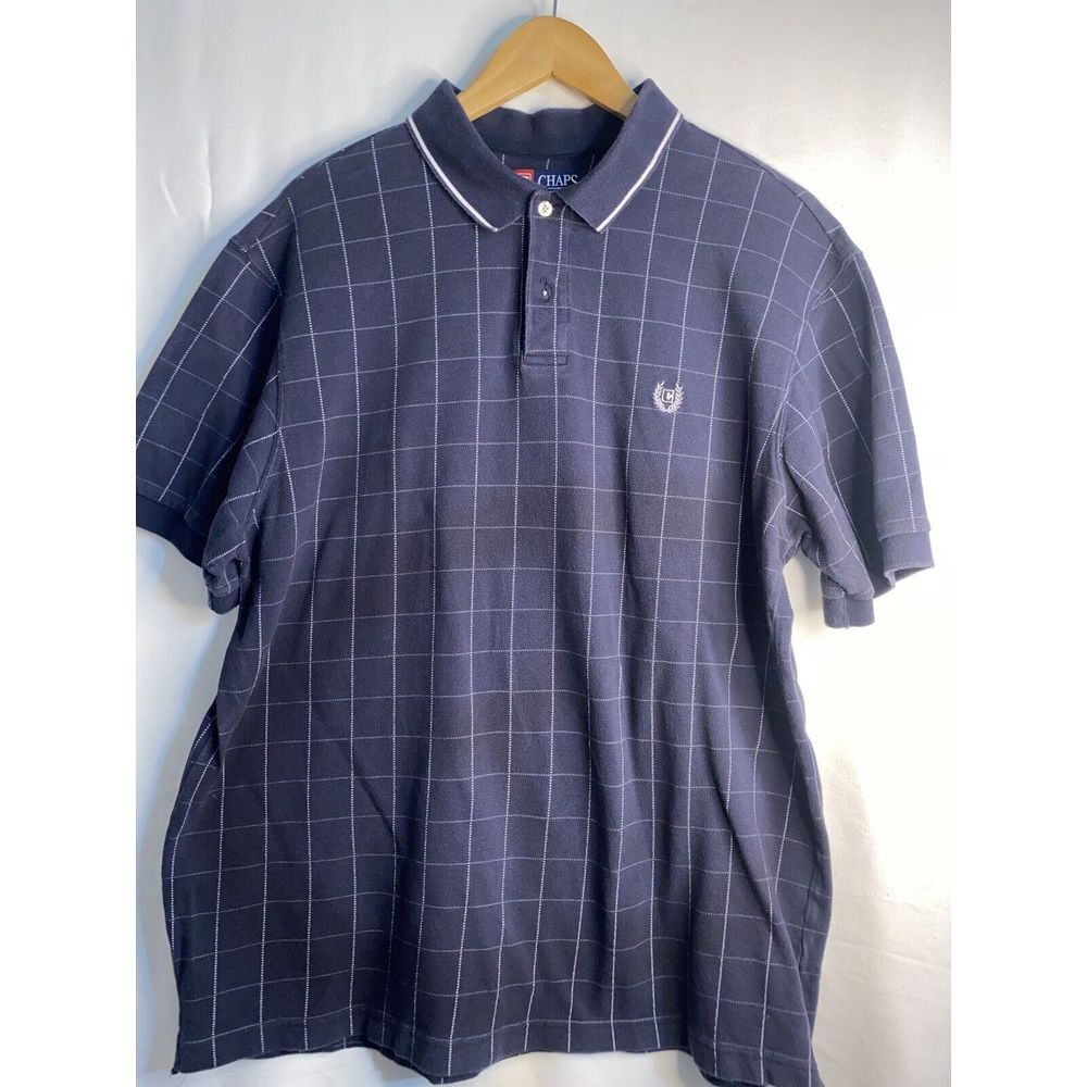 Chaps Golf Polo Shirt Mens XL Blue Short Sleeve‎ Embroidered Flags Golf Sports